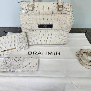 RARE! BRAHMIN SATCHEL BUNDLE- Stonewash Melbourne bag, wallet & checkbook LOW $$